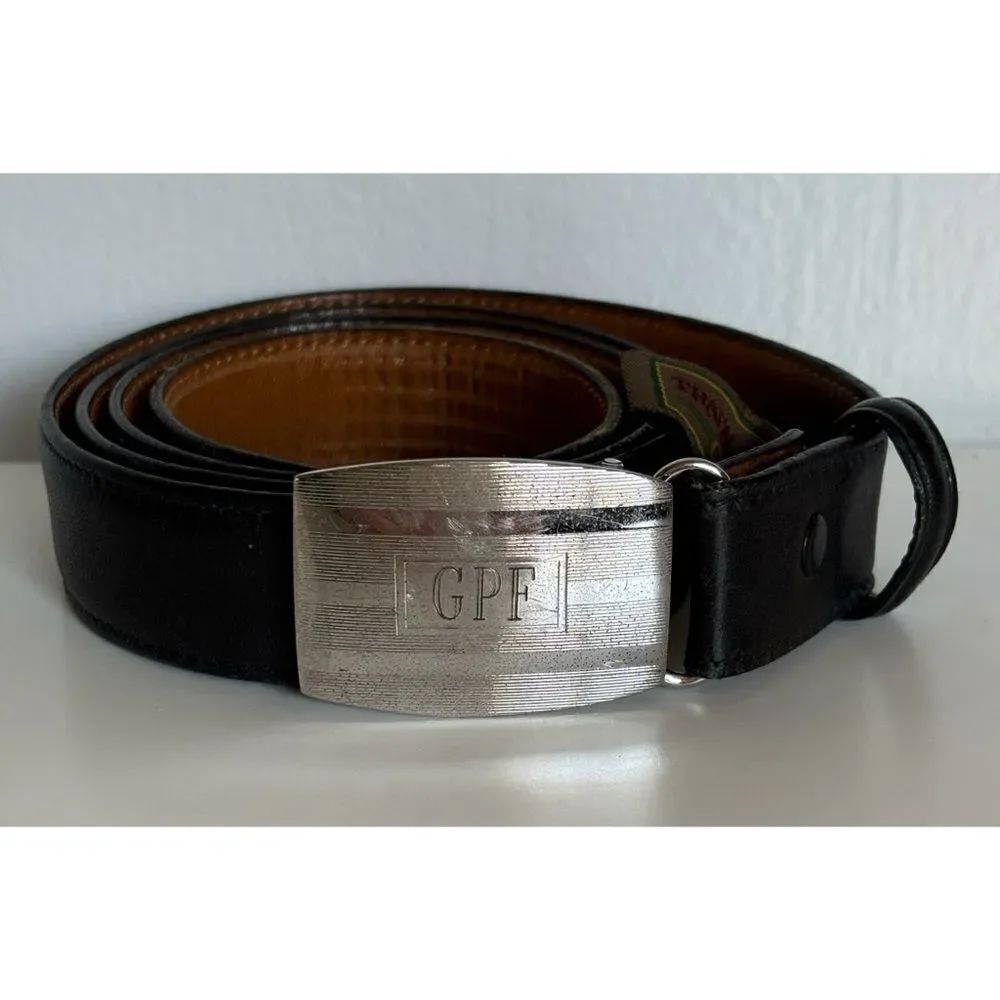 Trafalgar Sterling Silver Glove Leather Belt Size 34 in Black